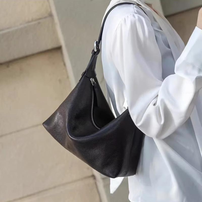 Leather First Layer Vegetable Tanned Cowhide Hobo Shoulder Armpit Bag Women'S Niche High-End Messenger Dumpling Bag