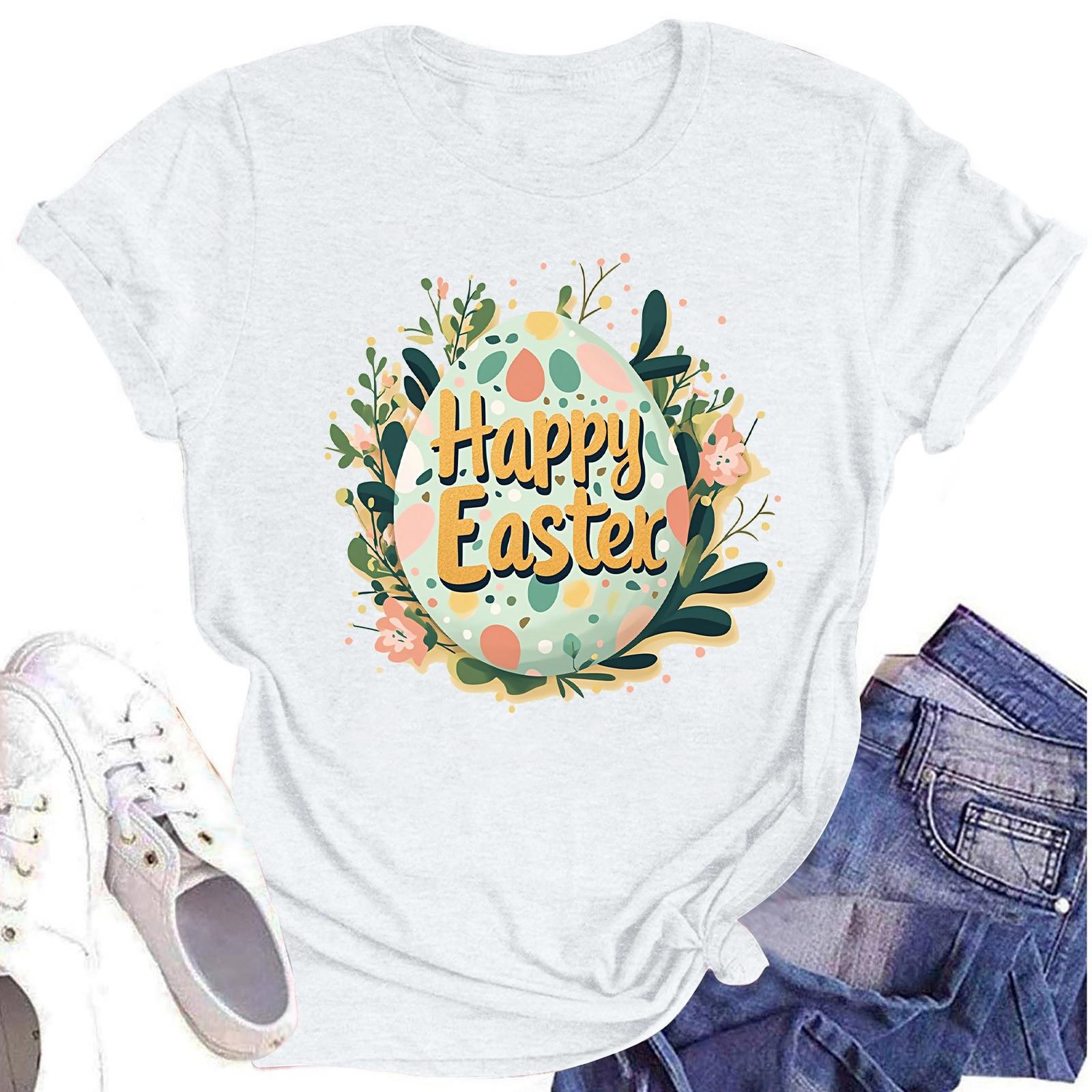 

Жіноча повсякденна повсякденна футболка з круглим вирізом і короткими рукавами з принтом XL білий