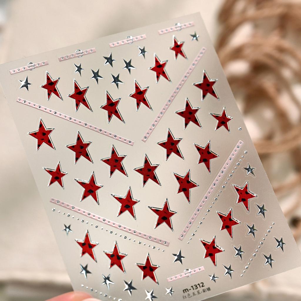 Plaid Star Vintage Academic Five-Pointed Star Small 5D Nail Art Stickers Embossed Nail Decals Manicure for Women