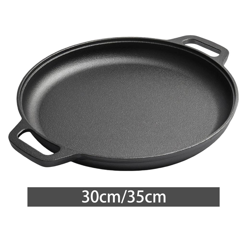 Barbecue Grill Accessory Portable Round with Two Handle Cookware Frying Pan for Kitchen Indoor