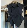Women's Vest Coat Spring Autumn Sleeveless POLO Collar Be All-match Ladies Vest Jacket Solid Color Pleated Lady Waistcoat