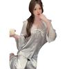 Women's Chiffon Pajama Set - Sweet Spring & Autumn Style, Doll Collar, Long Sleeves & Pants, Elegant & Lightweight Homewear