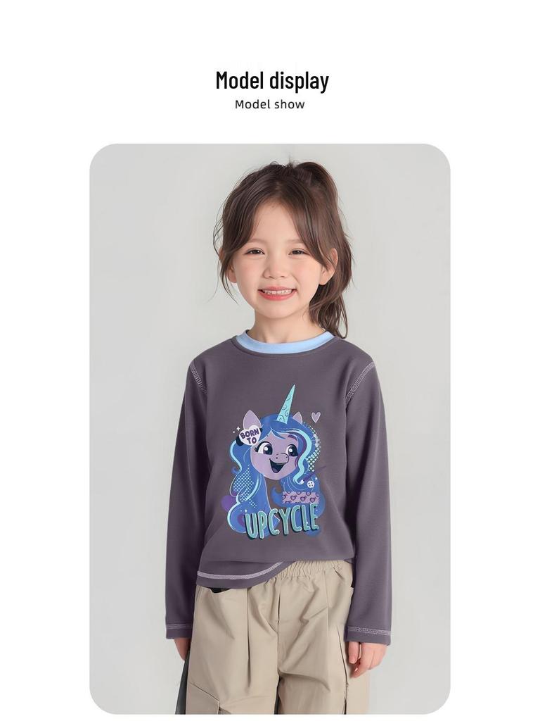 Girls' Cartoon Long-Sleeve Cotton T-Shirt - Spring/Autumn Fashionable Color Block Top