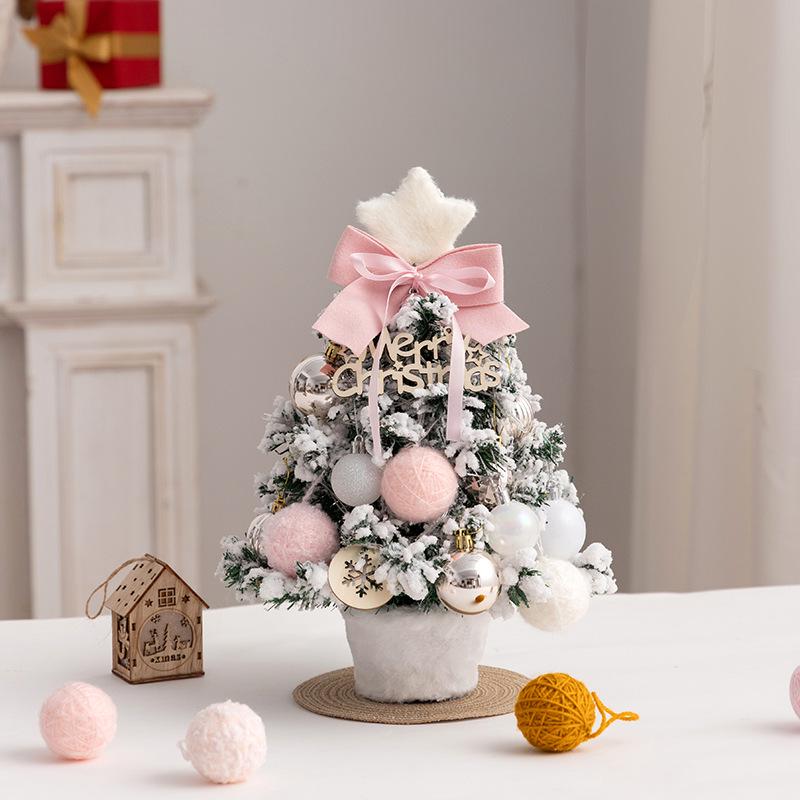 Mini DIY Desktop Christmas Tree with PVC and Lights, Flocked Decorations