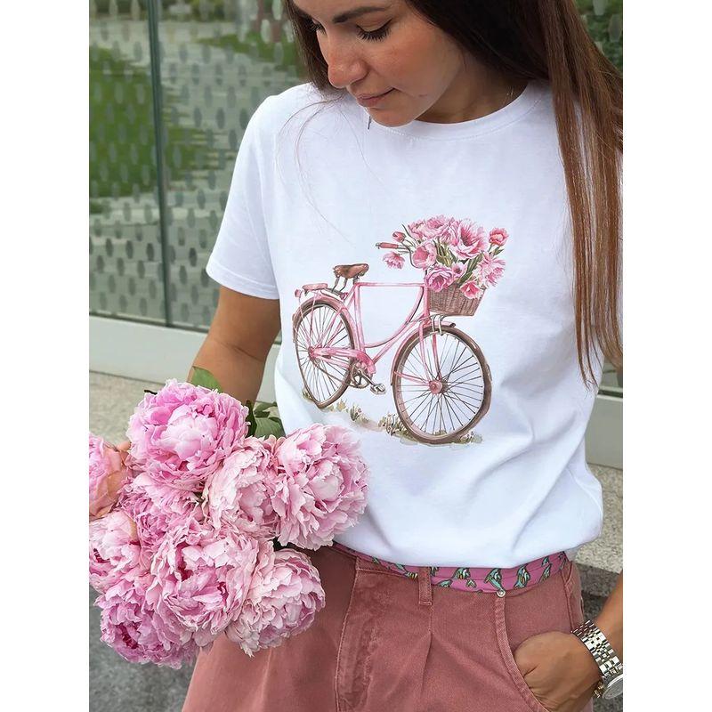 Western Style New Fashion Casual Loose Print Short sleeve Cotton T-shirt Top Women Printed T-shirt Top