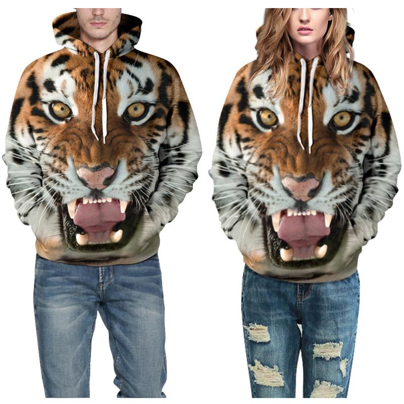 Halloween 3D Printed Tiger Hoodie Animal Cool Long Sleeve Hooded Pullover