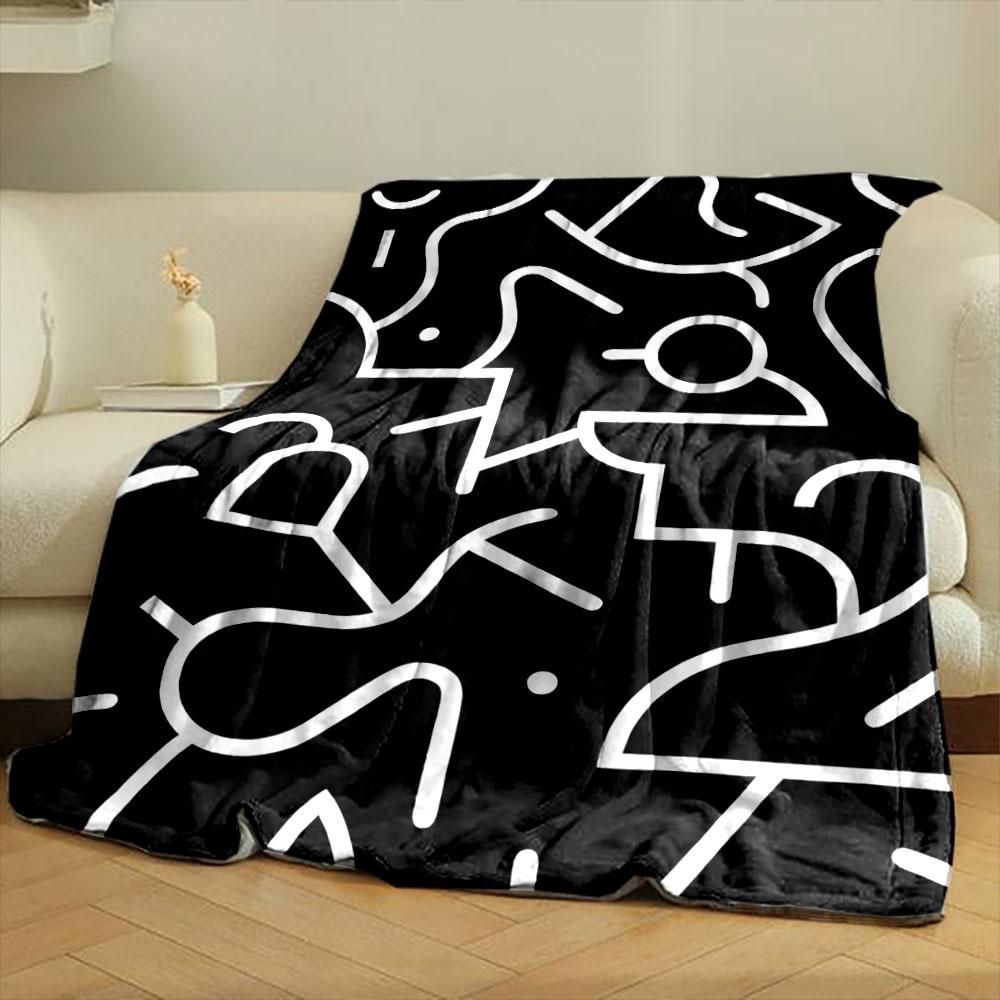 Abstract White Lines and Shapes On a Black Background, Forming Fluid Forms. for All Seasons Blanket Lunch Break Throw Gift