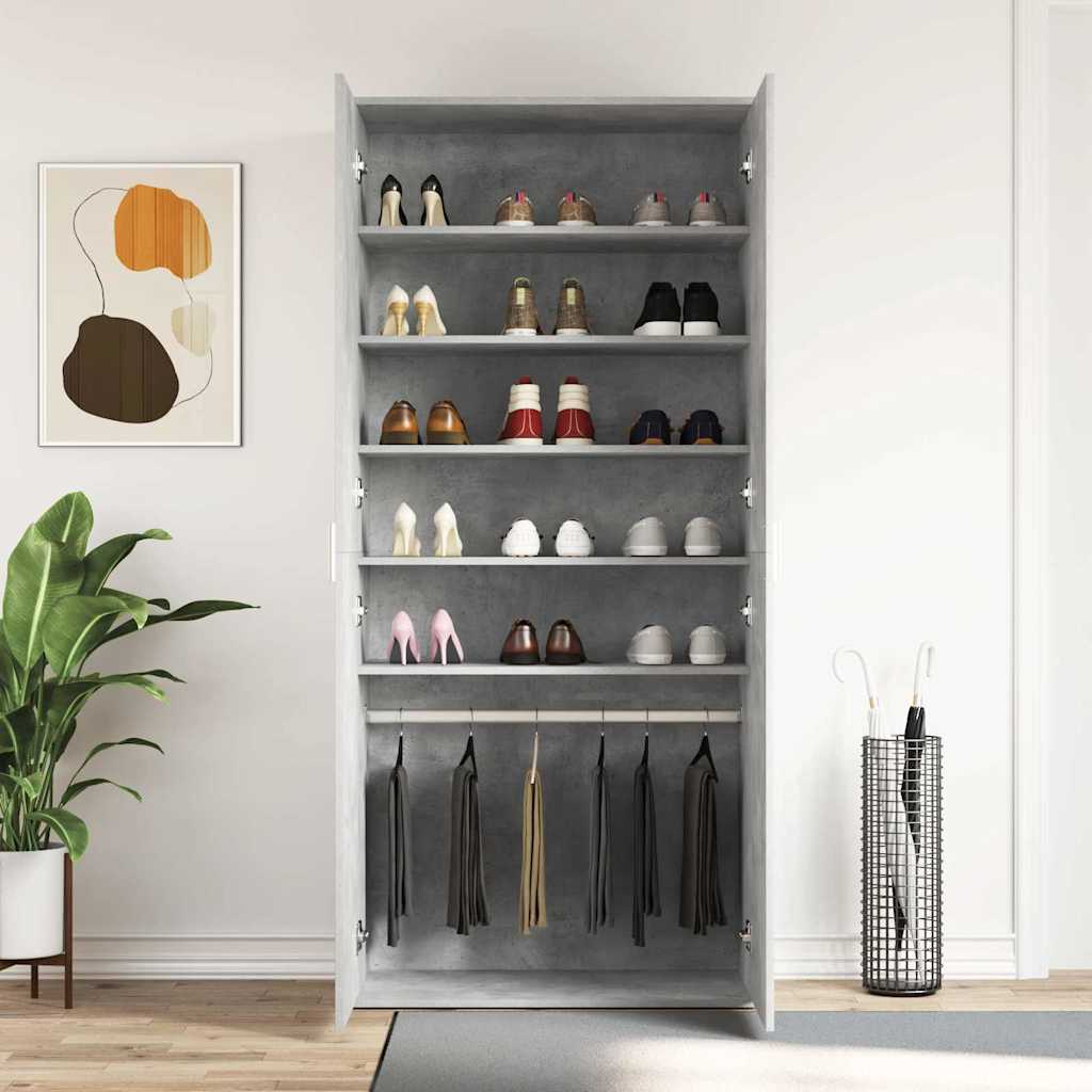 Shoe Cabinet with Door Concrete Grey 80 x 39 x 178 cm Engineered Wood