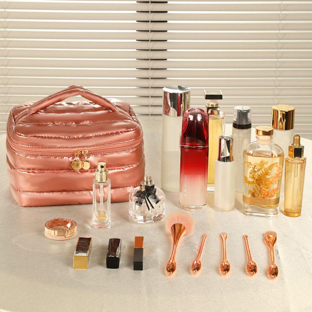 Portable Waterproof Aesthetic Cosmetic Organizer Large Capacity Shock Resistance Quilted Makeup Pouch Washbag Toiletries
