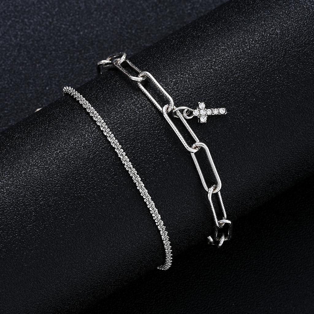 4-piece Fashion Street Style Cross Pendant Necklace Zircon Bracelet Jewelry Set for Men Women Punk Party Daily Wear Jewelry Gift