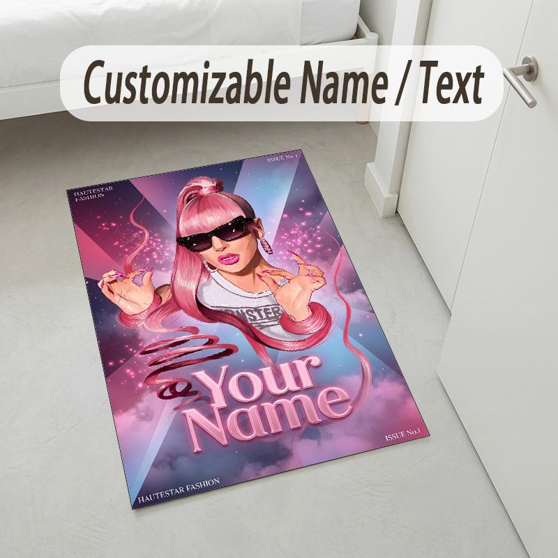 Personalized Crystal Velvet Carpet,Lady Gaga Custom Printed Name, Plush Area Rug For Home Indoor Decor