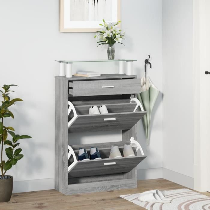 VidaXL Shoe Cabinet Sonoma Grey 63x24x104 Cm Engineered Wood 342568