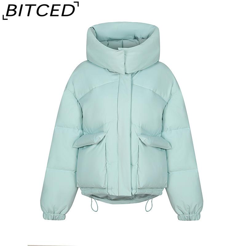 BITCED Women's Loose-Fit Puffer Jacket with Hood - Short-Length Thickened Winter Coat