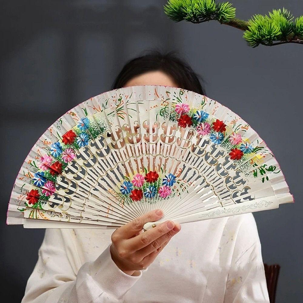 Hand Crafted Hand-painted Fan Colorful Spanish Wood Fan Hand Fan Folding Fan Photography Prop