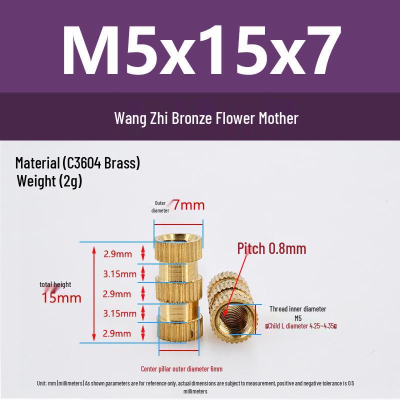 M1-M10 Knurled Brass Heat Insert Nut for Injection Molding