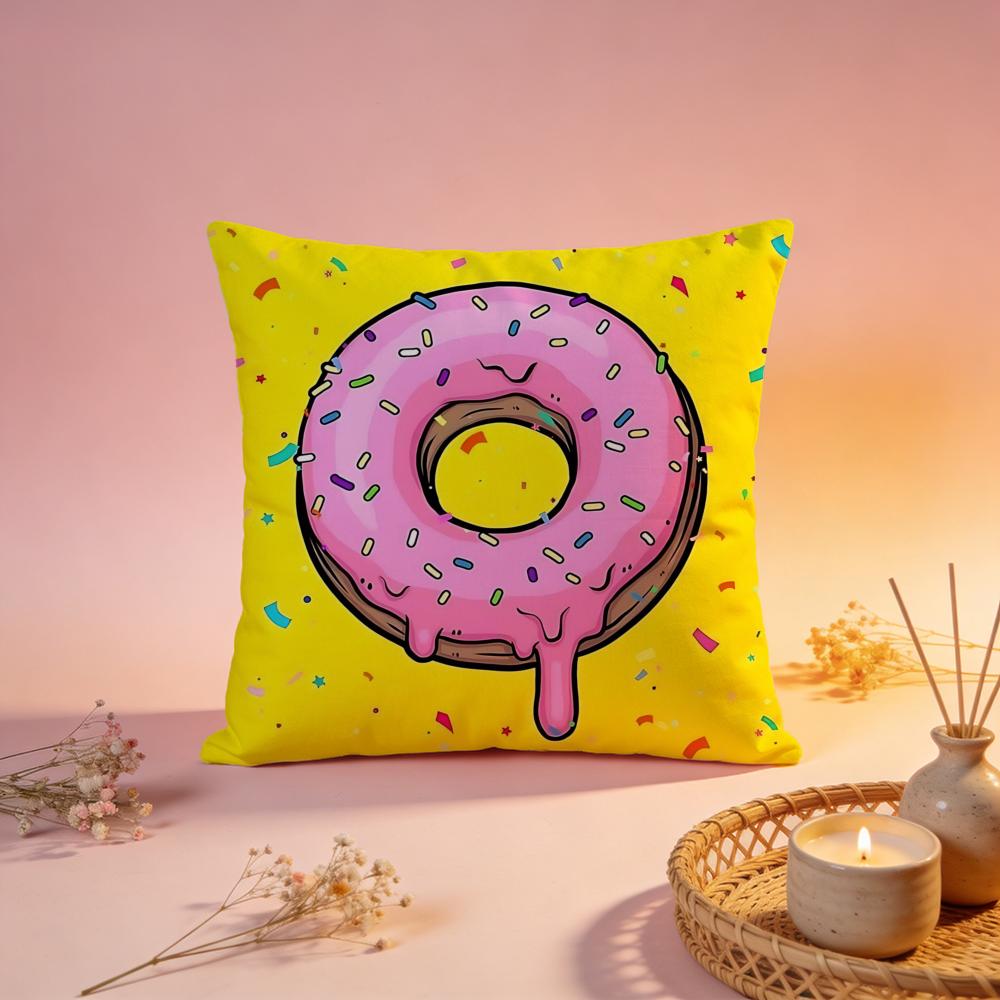 Sweet Donut Cartoon Print Cushion Cover Comfortable Durable Pillow Cover MultiScene for Home Office Car Sofa