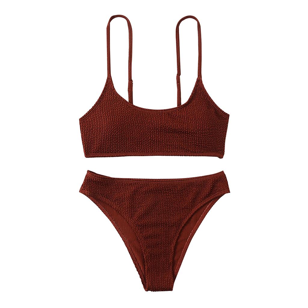 Women's Summer Fashion Sexy Color Waist Split Strap Bikini Swimsuit Set