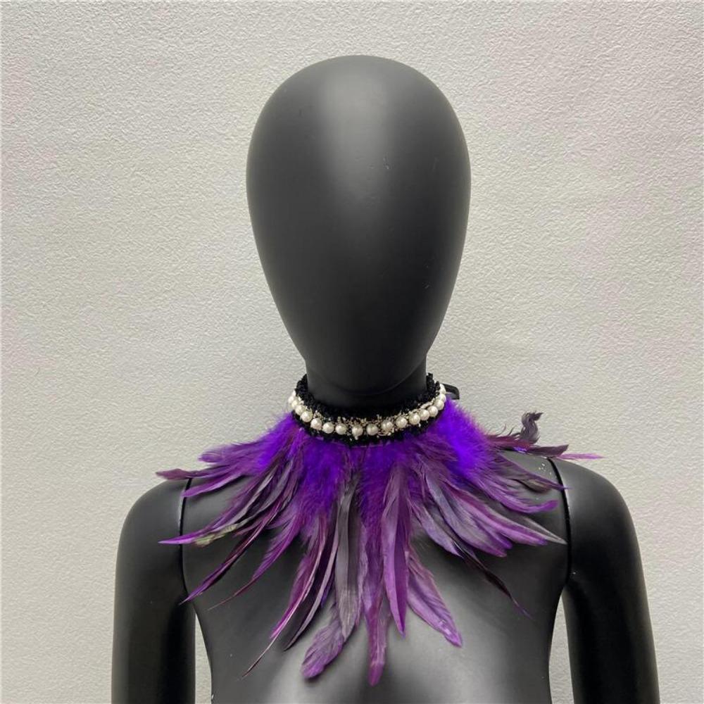 New Adjustable Faux Feather Scarf Lace-up Retro Faux Pearl Decor Costume Accessories Party
