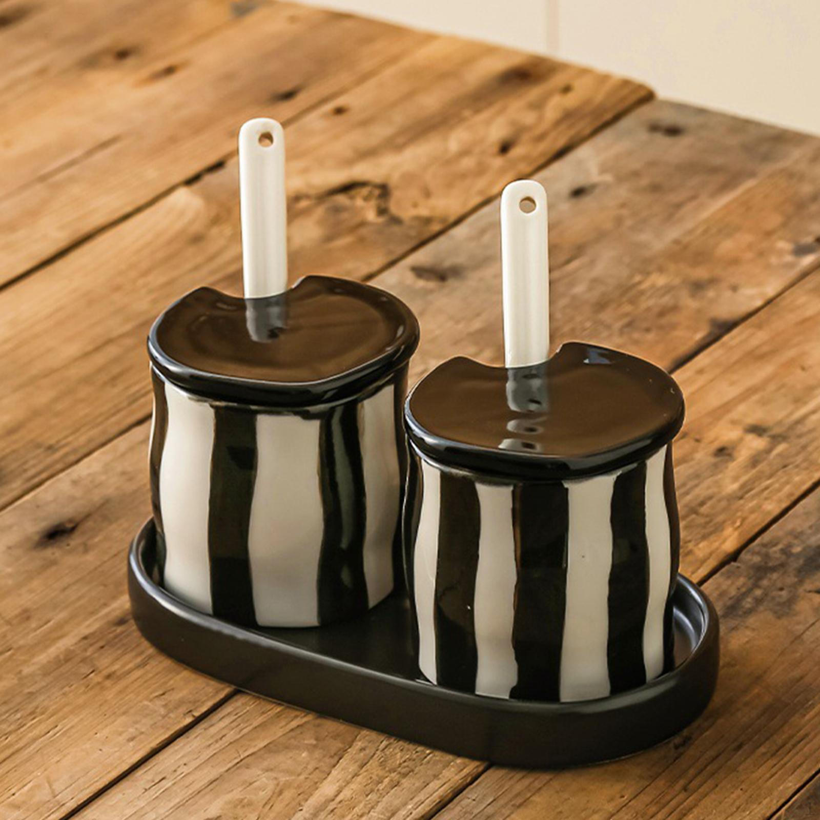 

Коробка для баночек с приправами, горшочки, герметичные сахарницы с крышками и ложками, керамический поднос для Black