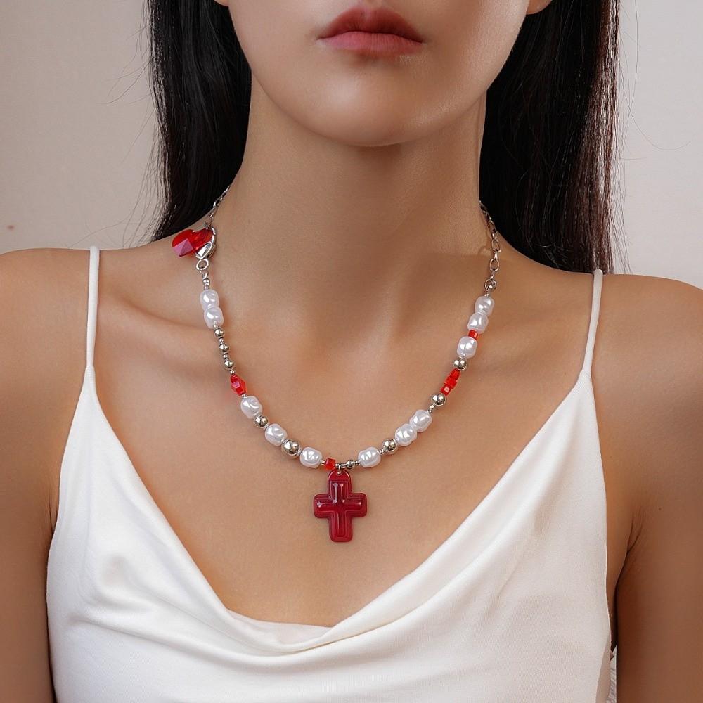 Rhinestone Cross Necklace Love Heart Crystal Cross Pendant Streetwear Cross Choker Chain Party