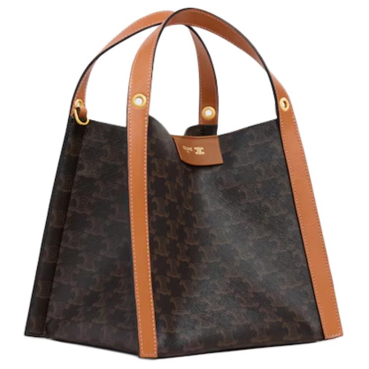 Celine Borsa a mano Triomphe Canvas Cubo Piccola Grigio Nero e Marrone Borse da donna 124182Q72-03MI