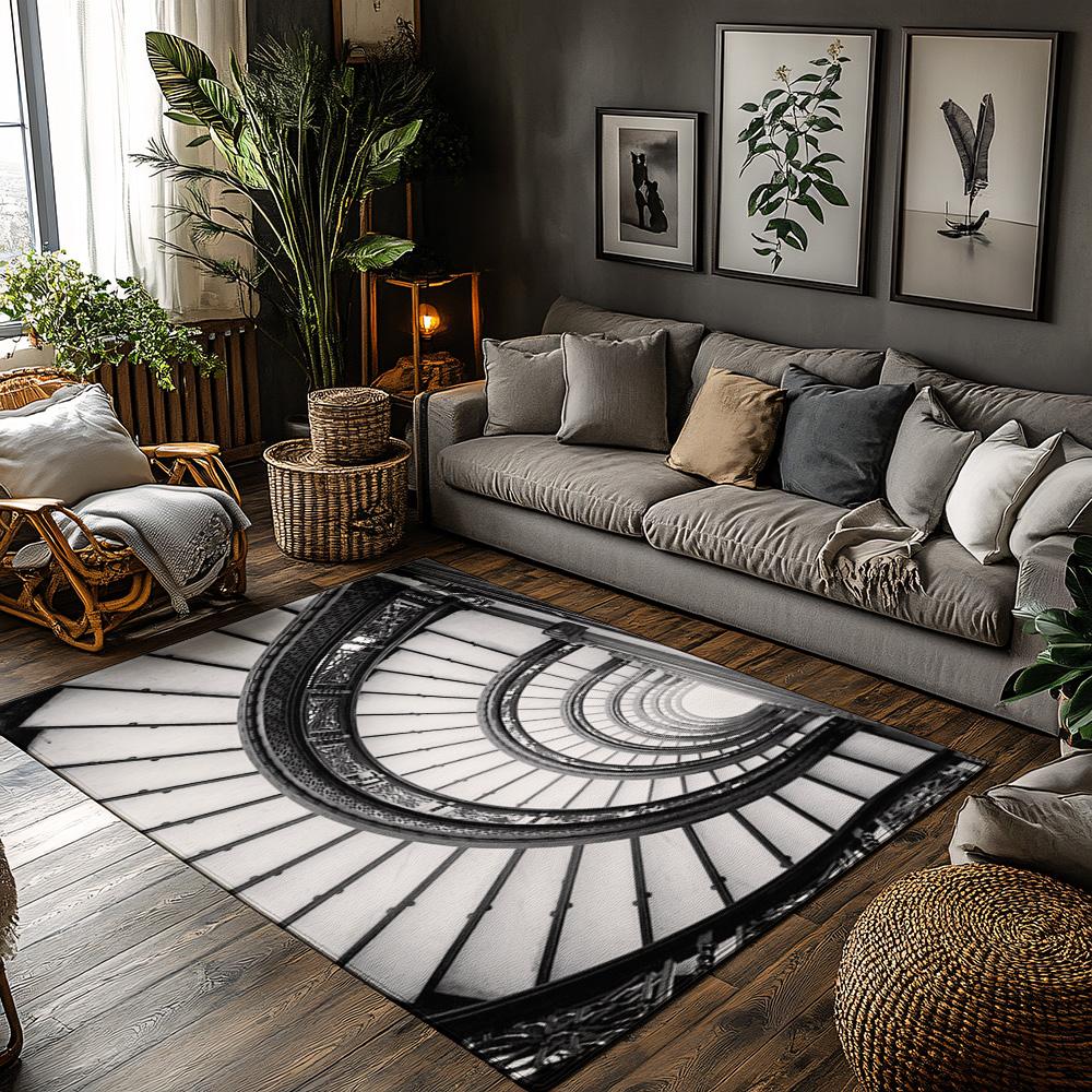 

Tuniu Geometric Black White Spiral Area Rug Non-Slip Home Floor Carpet Mat for Living Room Bedroom 50cm x 80cm