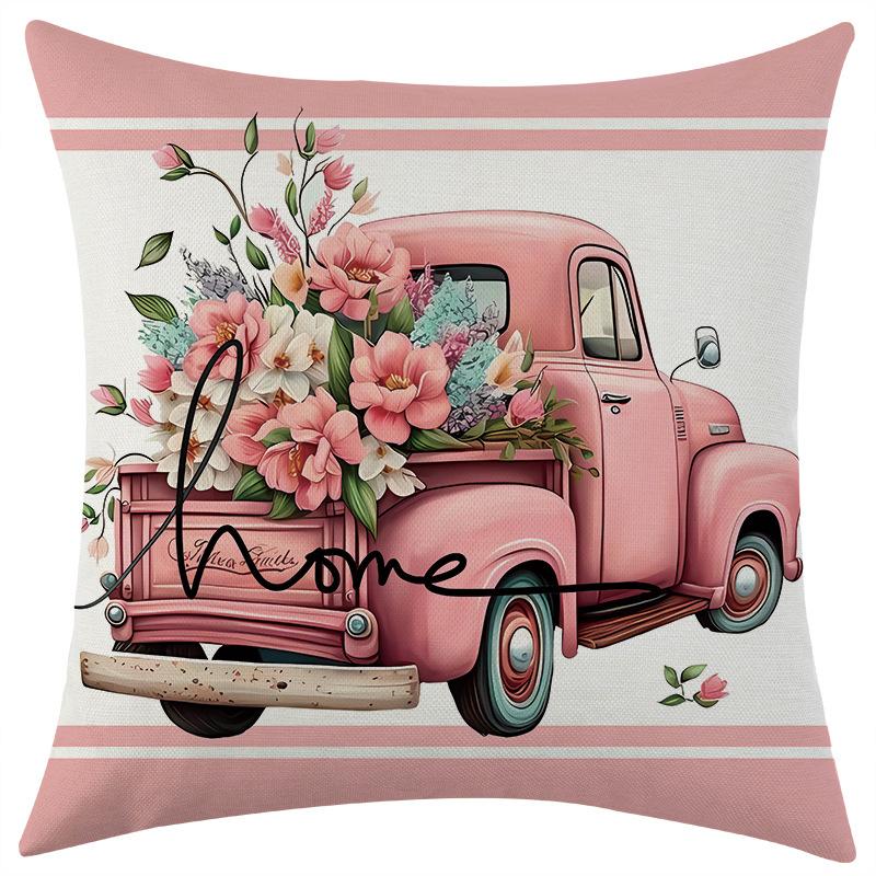New Flower Series Linen Printed Pillowcase, Car Sofa Waist Pillow Cushion