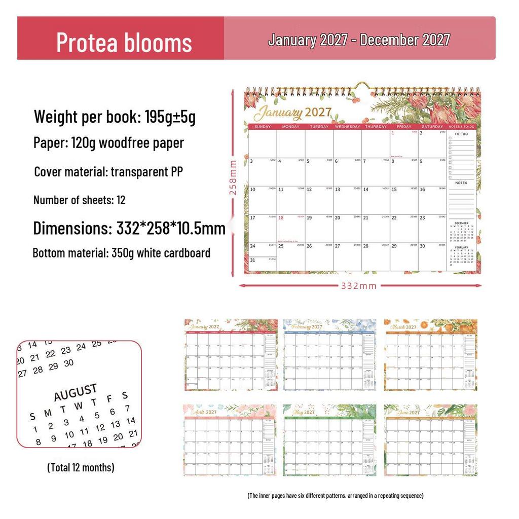 2027 Creative English Wall Calendar: Plan, Check-in, Memo & Customizable