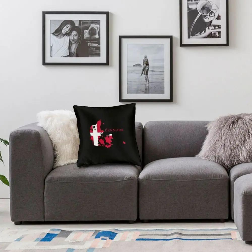 Denmark Map Flag Square Pillow Case Polyester Cushions for Sofa Vintage Cushion Covers