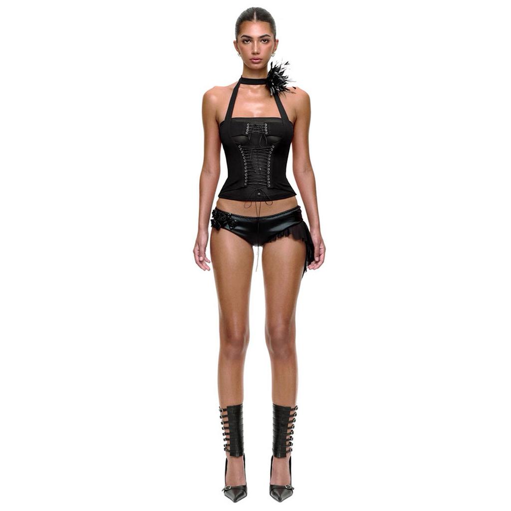European and American autumn new neck sleeveless waist fashionable sexy versatile niche slim top women's clothing