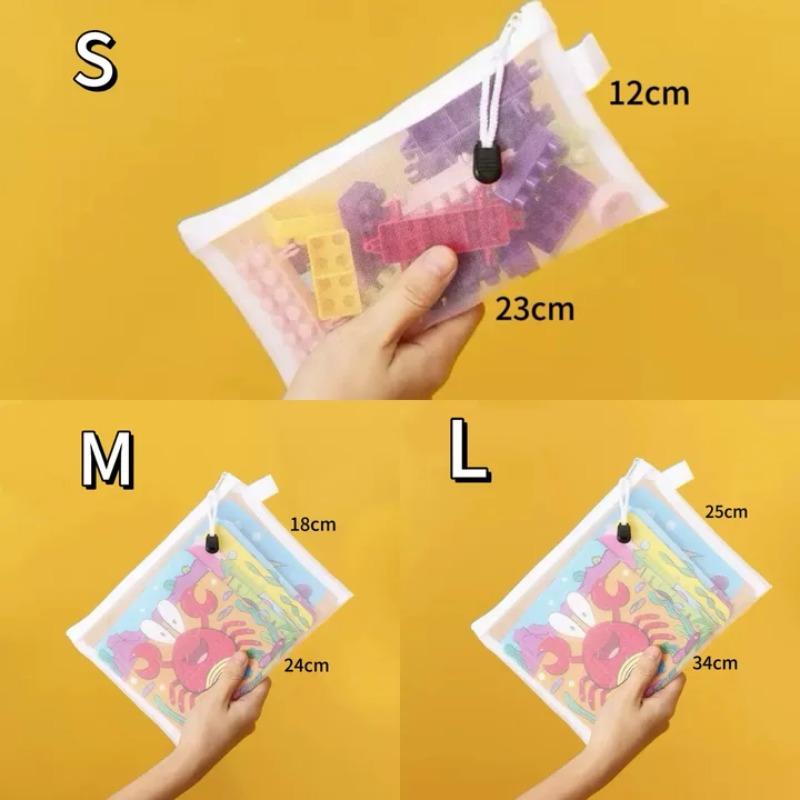 3pcs/Set Transparent Document Bag Mesh Zipper Information Bag Small Fresh Large Capacity Stationery Bag