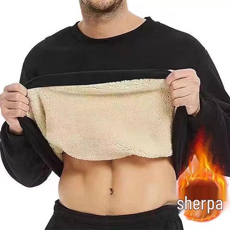 Men's Black Velvet Fleece Sweatshirt: Warm, Loose-Fit Round Neck Top for Autumn/Winter