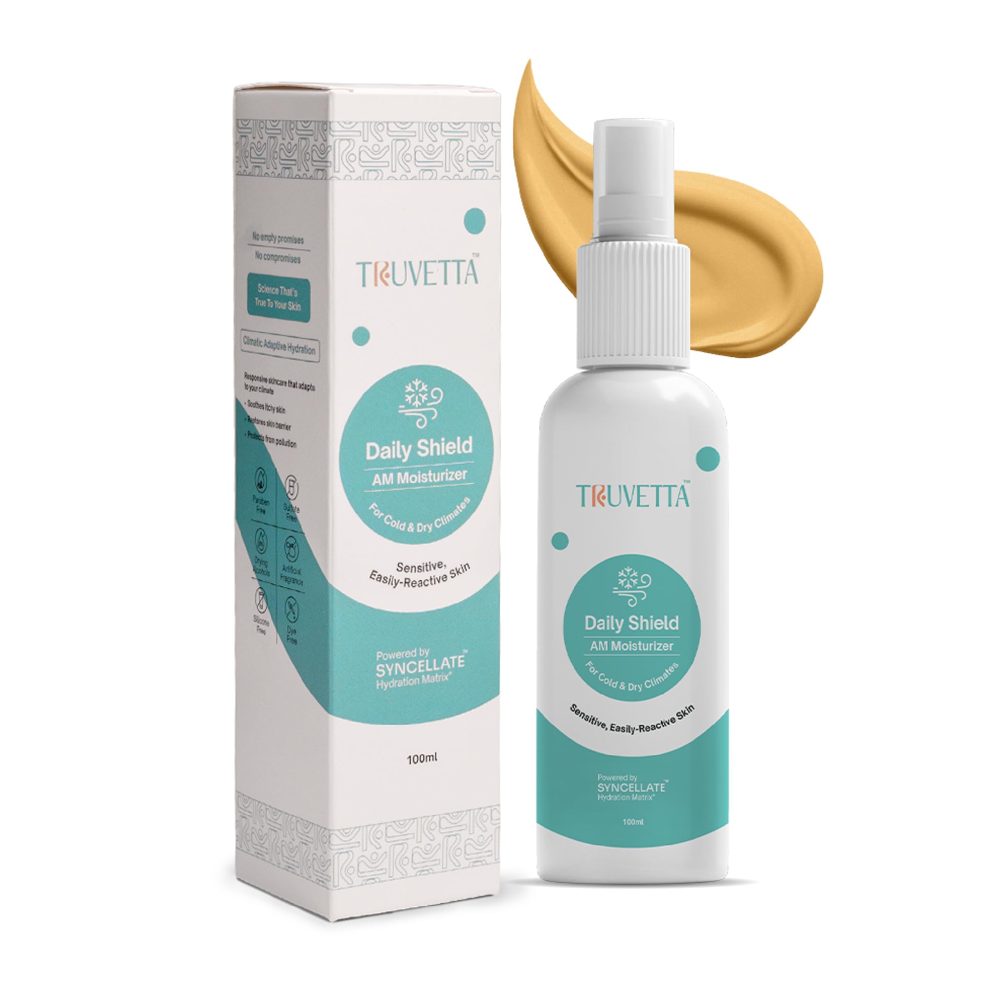 Truvetta Daily Shield AM Moisturizer for Sensitive & Dry Skin- 100ml | Moisturiser with Long Lasting Hydration | Skin Barrier Protection I Climate