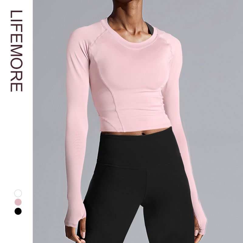 

Европейский и американский стиль, облегающий, открывающий живот, с длинным рукавом, быстросохнущая одежда, женская одежда для йоги Cherry gray powder L