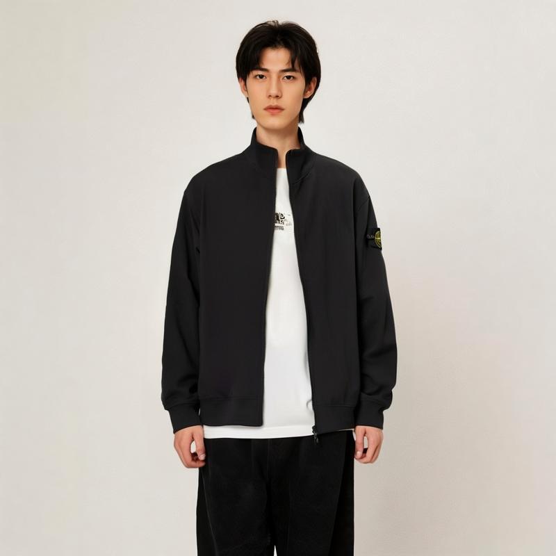Stone Island Plain Zip Collar Long Sleeve Jacket Men jackets Navy-Blue 811560720-V0020