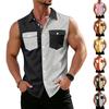 Chemise sans manches légère à revers et boutons pour homme, idéale pour le travail.