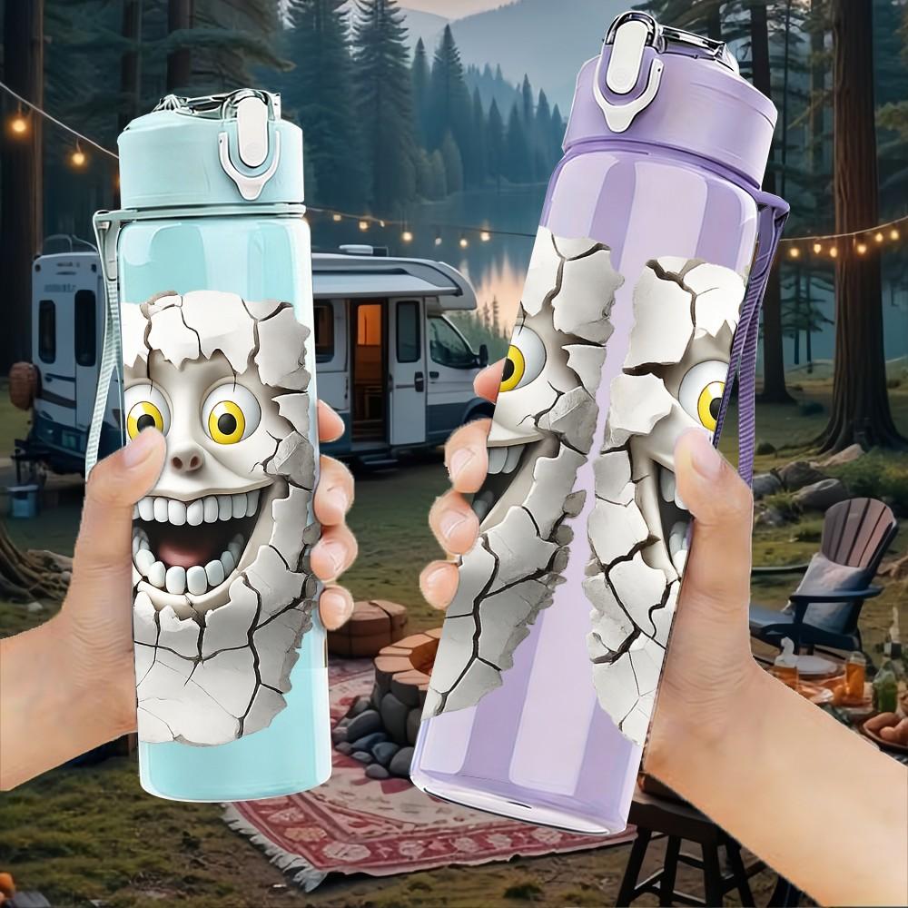 1PC Twin Ghost Funny Halloween Cartoon 750ml Color Plastic Sports Water Bottle Leakproof Flip Straw Lid Suitable for Sports Office Home Use