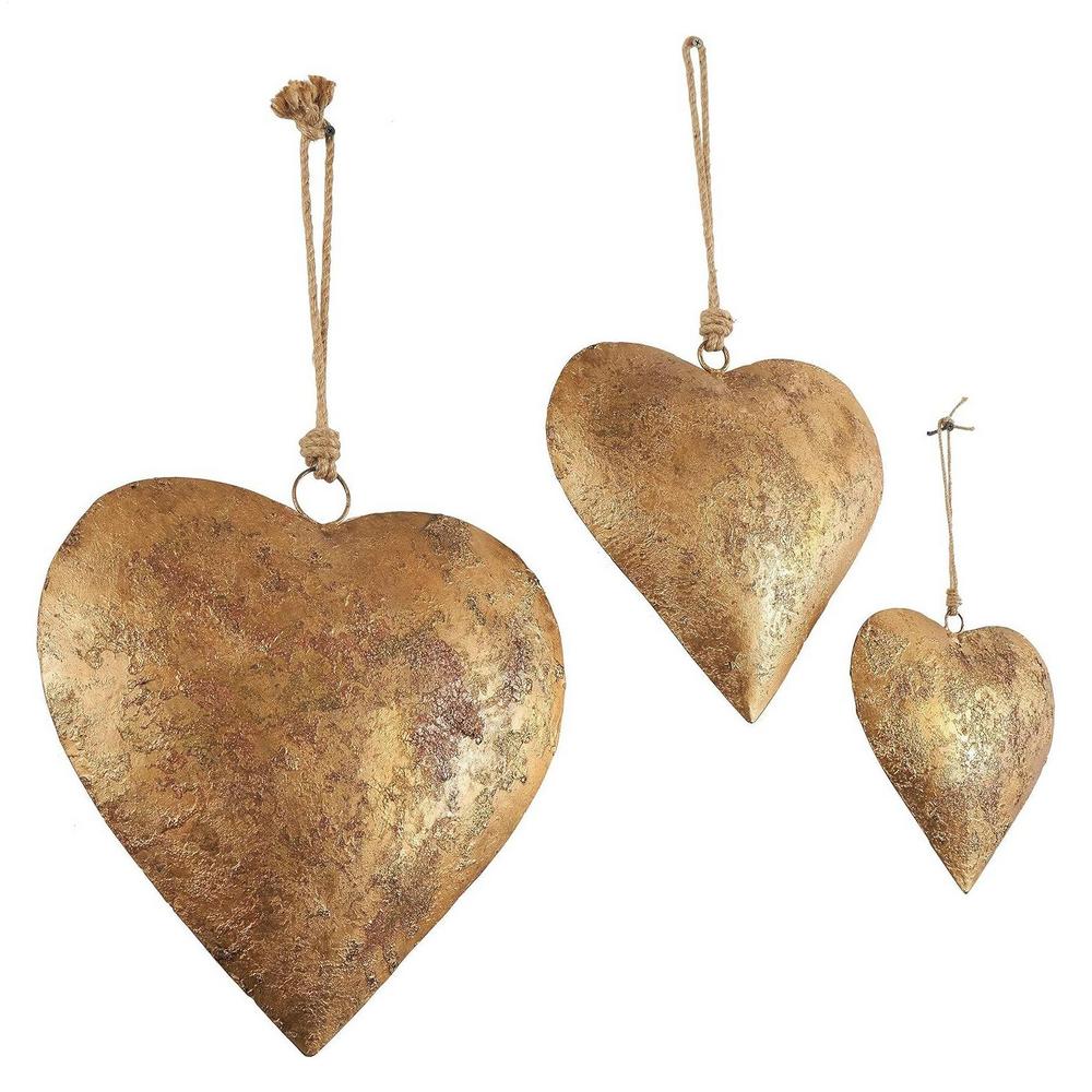 Metal Heart Bell with Hanging Rope Wall Decor Heart Shaped Iron Ornament Golden Antique Heart Bell Home Decor Accessories