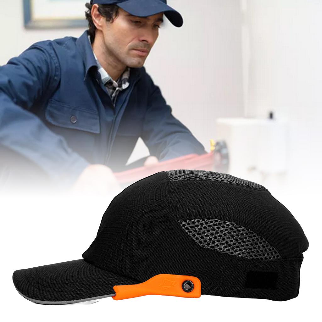 Bump Hat Baseball Hardhat Peaked Breathable Protective Adjustable for Sports Working Black with Orange Edge