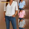 Moda Donna Casual Stampa Colore Unico Manica Lunga Scollo a V Camicie & Bluse Design Unico