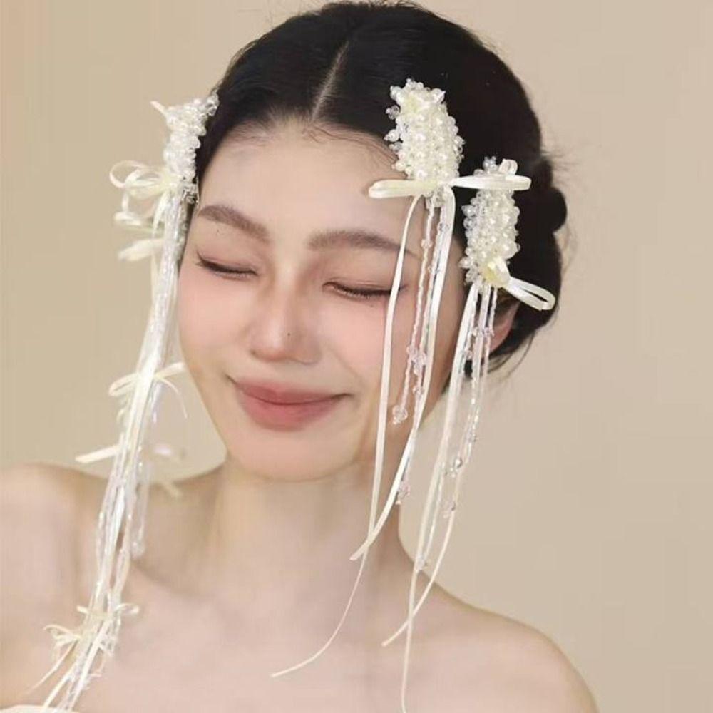 1 Pair White Bride Hairpin Stylish Wedding Headdress French Style Bridal Hair Clip  Hair Accessories