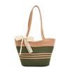 Large capacity woven bag women's shoulder bag cotton thread portable lace straw bag color matching beach bag tote bag