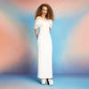 Abito Maxi da Donna a Spalle Scoperte Satinato Color Block Fiocco Dorato Elegante Abito da Sera Nero