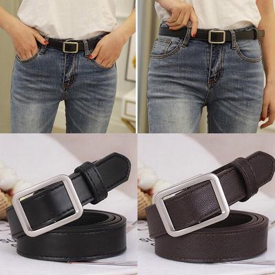 Fashion Black Women Belt Silver Square Pin Metal Buckle Leather Belt For Female Lady Jeans Pants Accessories