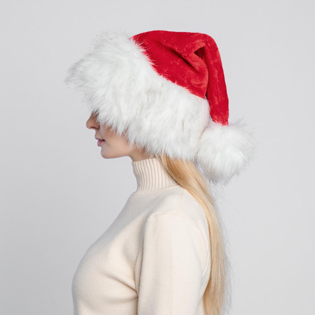 Christmas Santa Hat Red Thick Large Fluffy Hats for Adults Men Women Warm Ski Hat Christmas Party Santa Cosplay Holiday