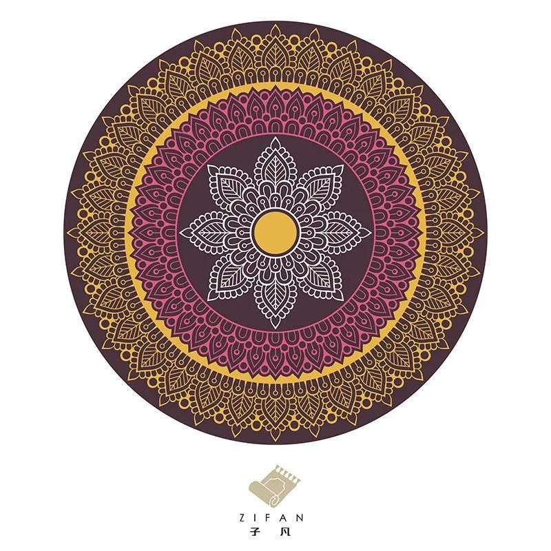 

Retro Ethnic Style Round Floor Mat Living Room Sofa Coffee Table Bedroom Balcony Carpet Dirt Resistant Home Decor Floor Rug 60cm