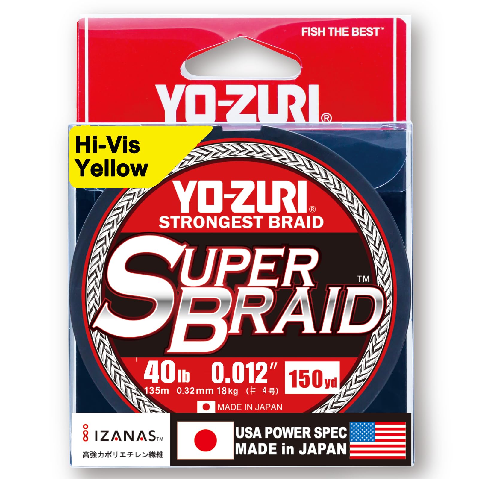 PE Line Super Braid 150YDS 40Lbs Yellow YO-ZURI Color