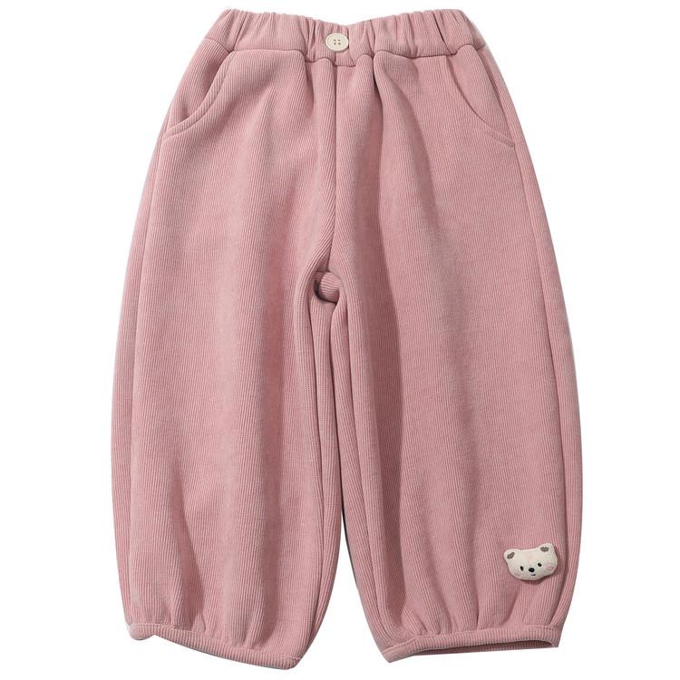 Meng Tang Tang Girls' Plus Velvet Cartoon Pants - Stylish Winter Wear for Kids