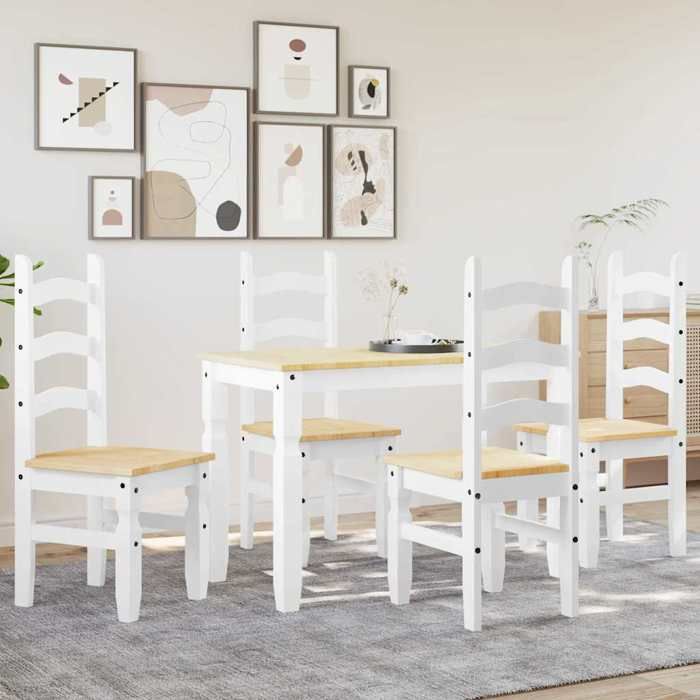 VidaXL Ensemble à manger Panama 5 pcs blanc bois de pin massif, ensemble de table à manger, table et chaises de cuisine, 3345199