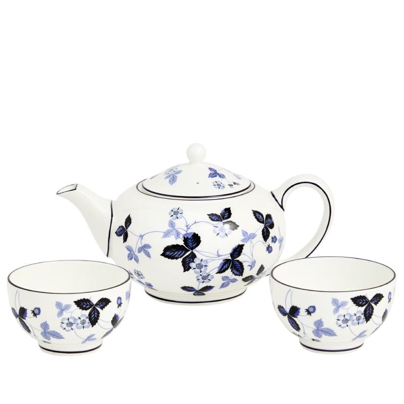 Wedgwood Wild Strawberry Ink Blue Bone China Teapot and Teacup Set